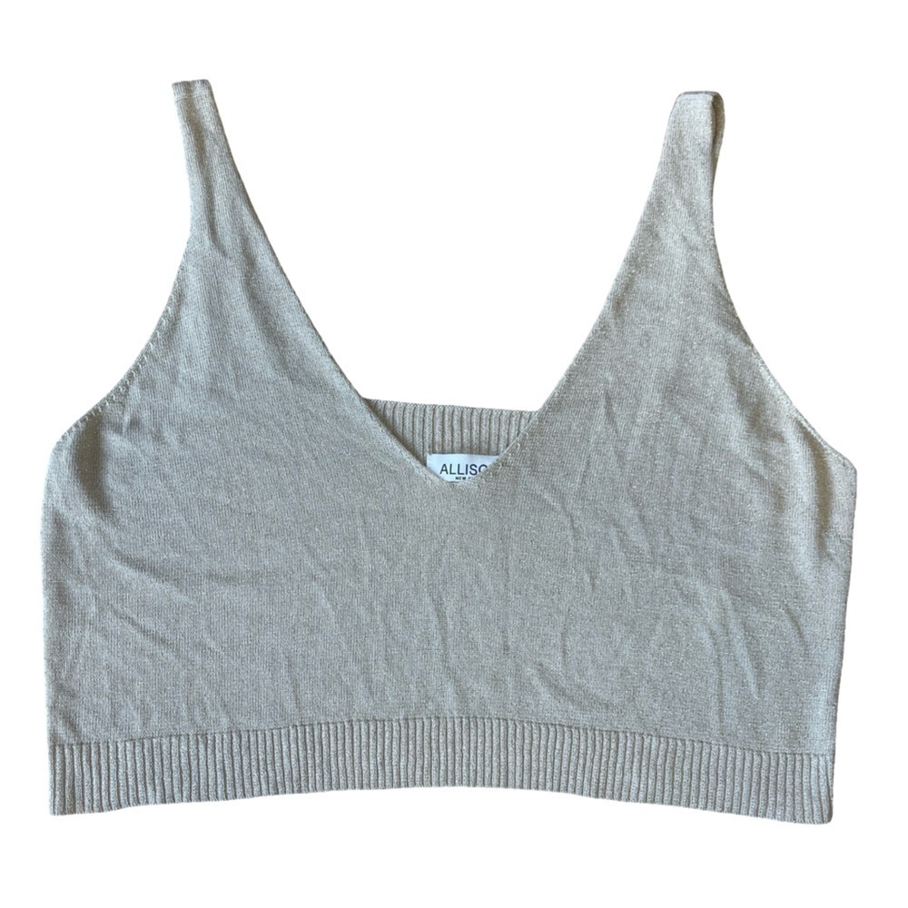 Allison New York Gold Shimmer Metallic Knit Crop Top - Small Petite - Picture 2 of 11
